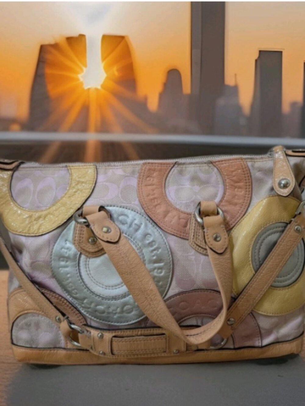 Y2K Coach Ashley Signature Patchwork Bag Barbie Pink Glam Shoulder Purse Satche